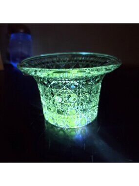 VTG GLOWS Avon Fostoria Exclusive Glass Basket 1970s GLOWS Missing handle